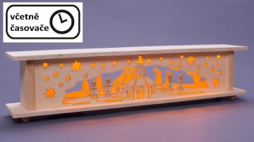 Vánoční dřevěná dekorace 57 x 10 x 13 cm, 10 LED, teple bílá